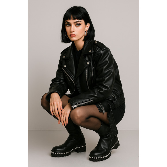 Stuart Weitzman Shoes - Stuart Weitzman Black Leather Pearl Lug Sole Boots 9 Chunky Combat Style Rare